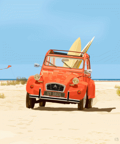 Carte d&rsquo;art Cédric Carrel Billiard  « 2CV Rouge »
