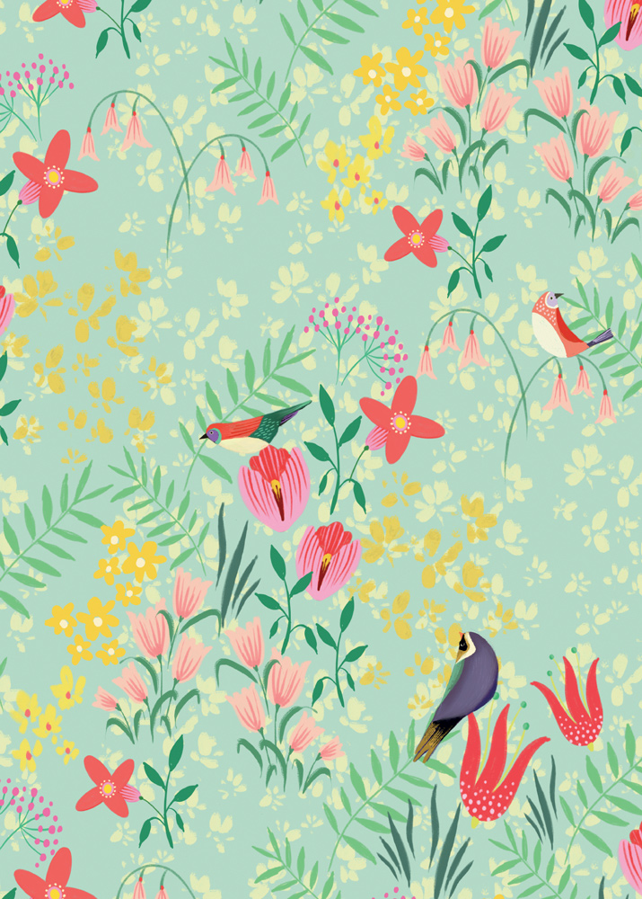 Carnet A6 Peony Rose Design « Ditsy floral with birds »